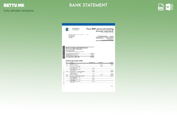 модерен стил на Canada Royal Bank of Canada (RBC) со зборови за изводи од банка,